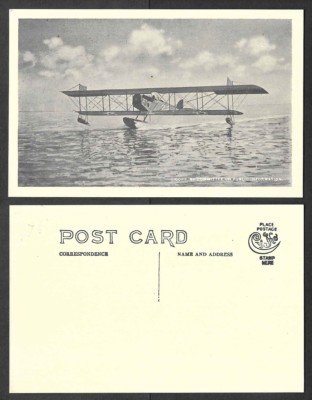 Old Aviation Postcard - Plane Landing on Water