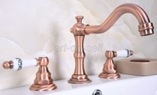 Widespread Bathroom Sink Faucet 3 Holes Two Handles Red Copper Mixer Tap arg061