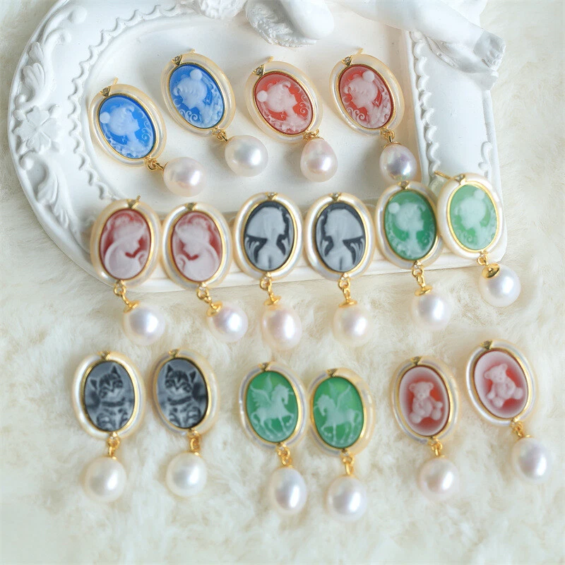 D18 Ohrringe Perle Einhorn Perlmutt blauer Achat Silber 925 vergoldet - Bild 3 von 4