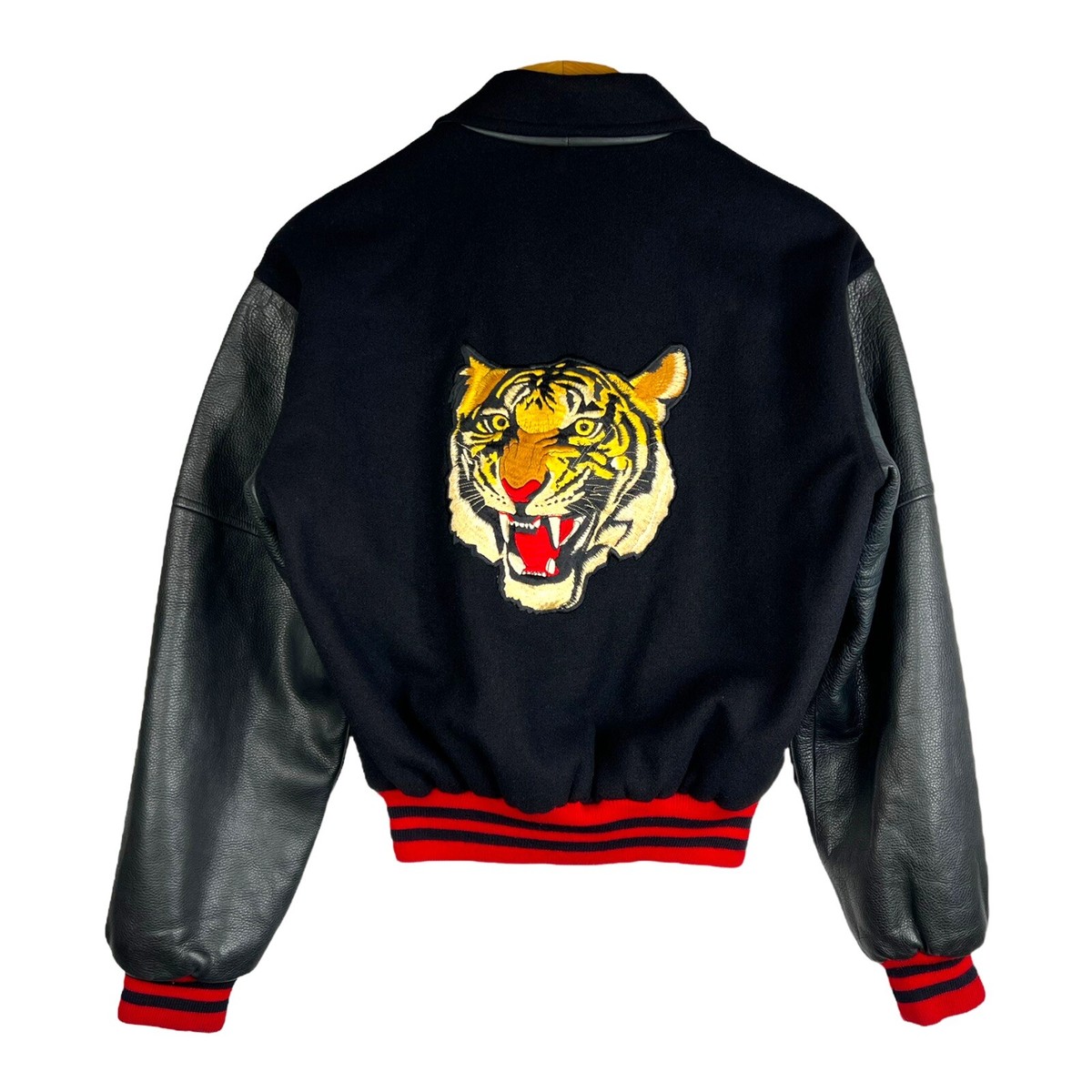 VTG Polo Ralph Lauren Tiger Head Varsity Jacket Wool Leather Size