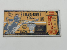1947 Sugar Bowl Football Ticket Georgia Bulldogs North Carolina Tar Heels Trippi