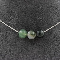 Halskette 3 Perlen Achat Schaum 8 Mm. Kette Aus Edelstahl Halskette Damen