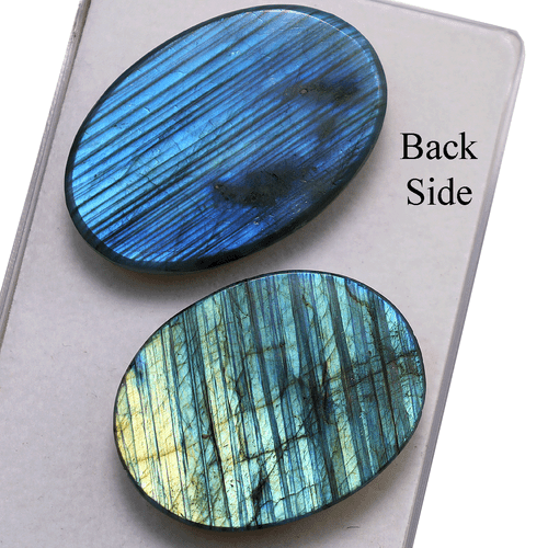 2 Pcs Natural Labradorite Hi-Quality Hand Carved 39-43mm Oval Cabochon Gemstones - Picture 8 of 12