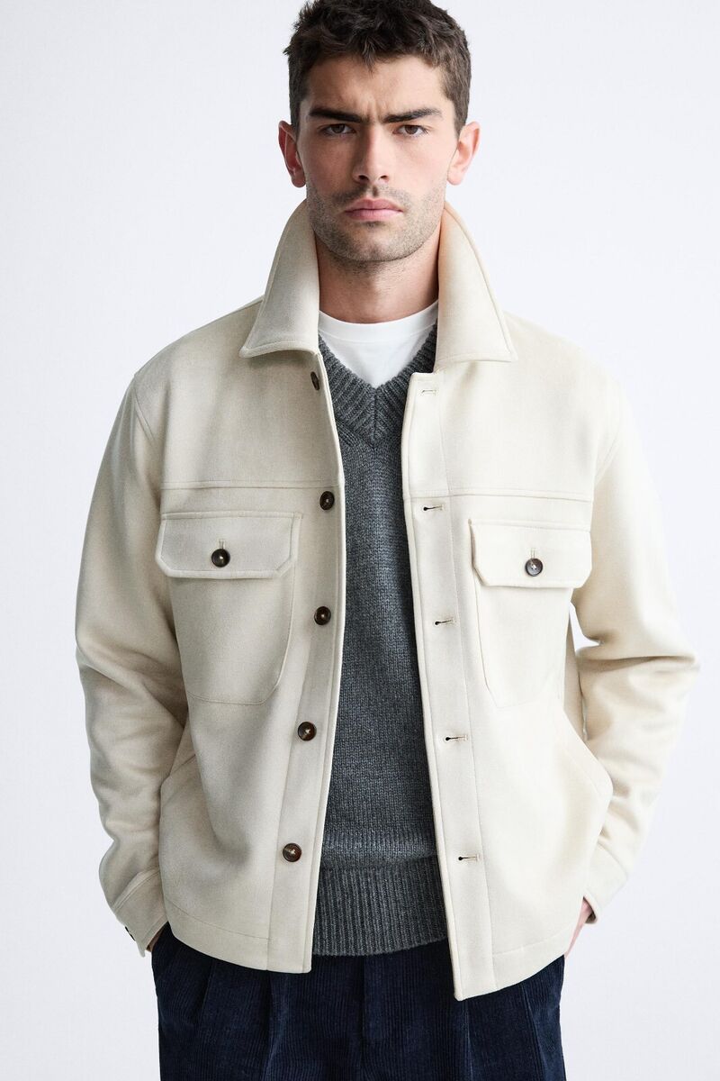 New Zara Faux Suede Overshirt Jacket S 3046/506 Stone coat New Zara Faux Suede Overshirt Jacket S 3046/506 Stone coat