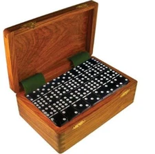 Domino Double Nine 9 Black Jumbo Tournament Pro Size Spinners Sheesham Wood Box