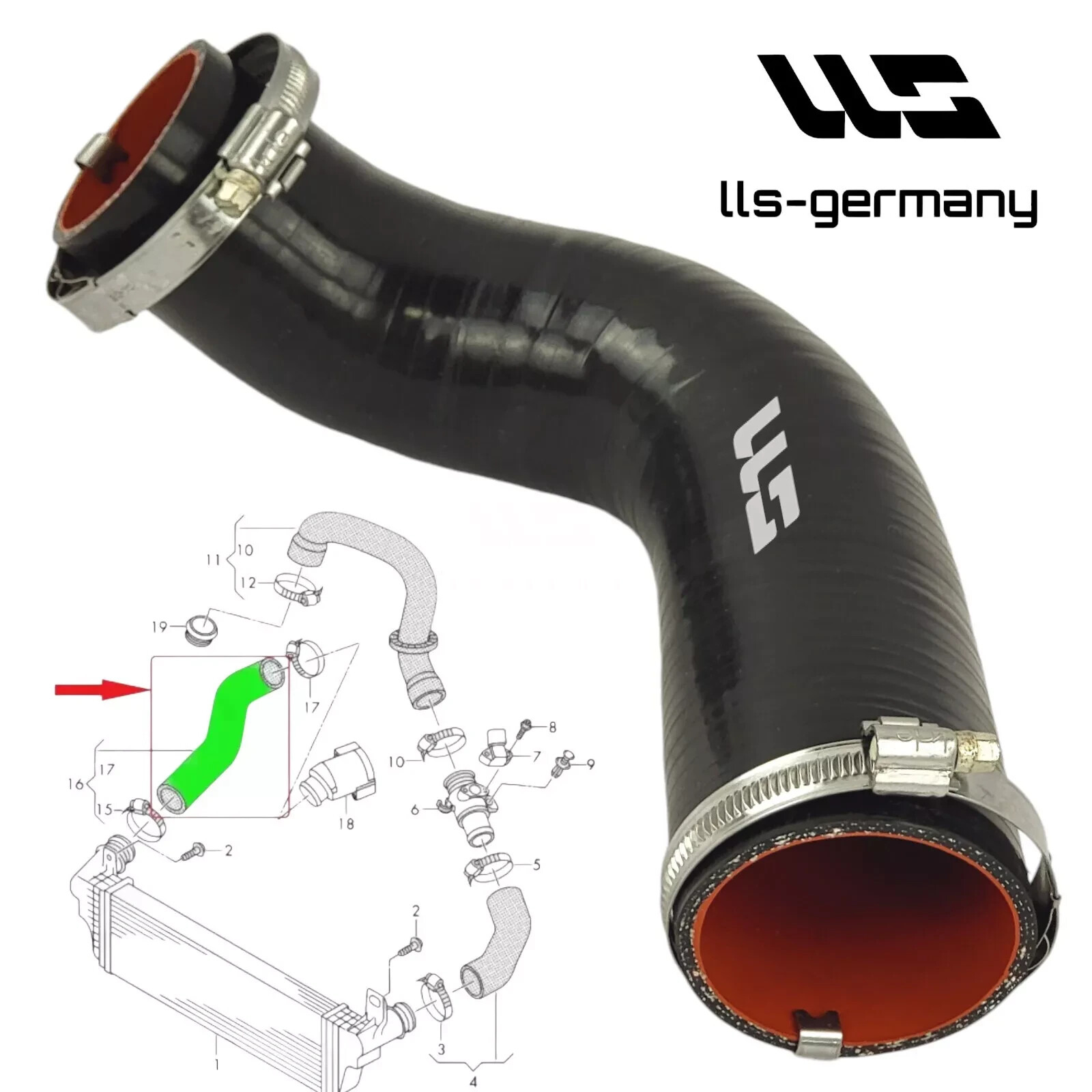 Reinforced Silicone Charge Air Hose For VW MULTIVAN V T5 2.0 TDI / BITDI 180PS