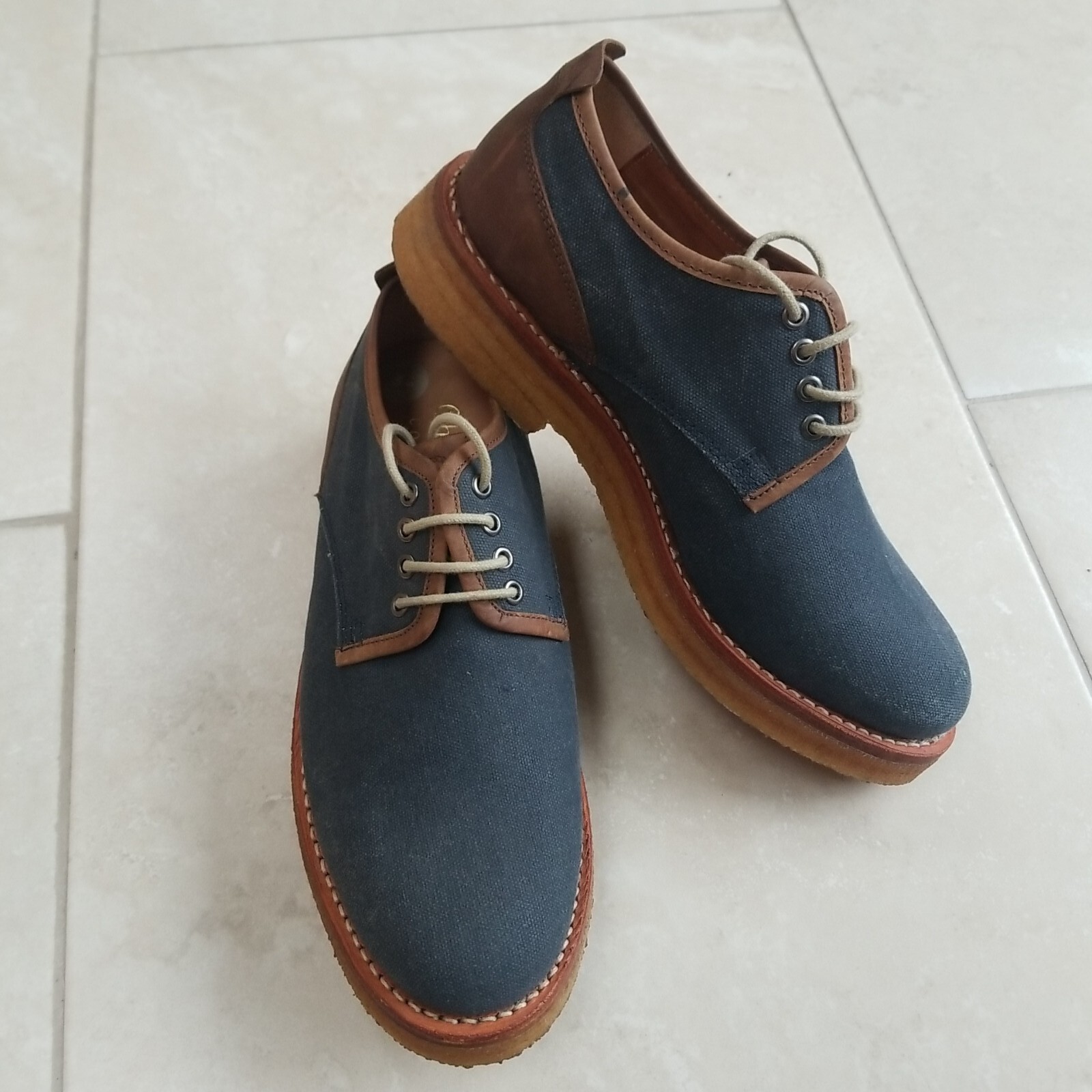 SAOLA Scarpe Chatham Country blu tela ambasciata derby suola crepe blu navy stringate UK 6