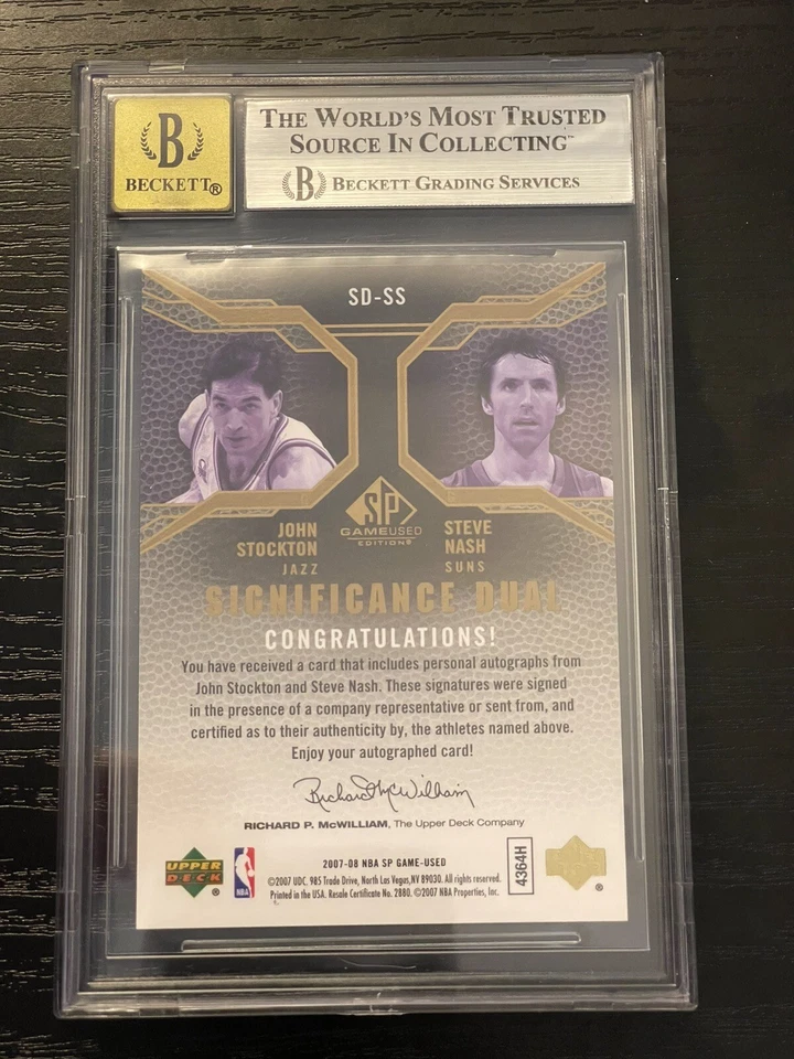 John Stockton & Steve Nash 2007-08 Sp Game Used Dual Auto Graded BGS 8 - Image 2 of 2