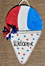 Americana SNO CONE SIGN Shaved Ice Snow Wall Door Hanger Glittered Plaque Porch