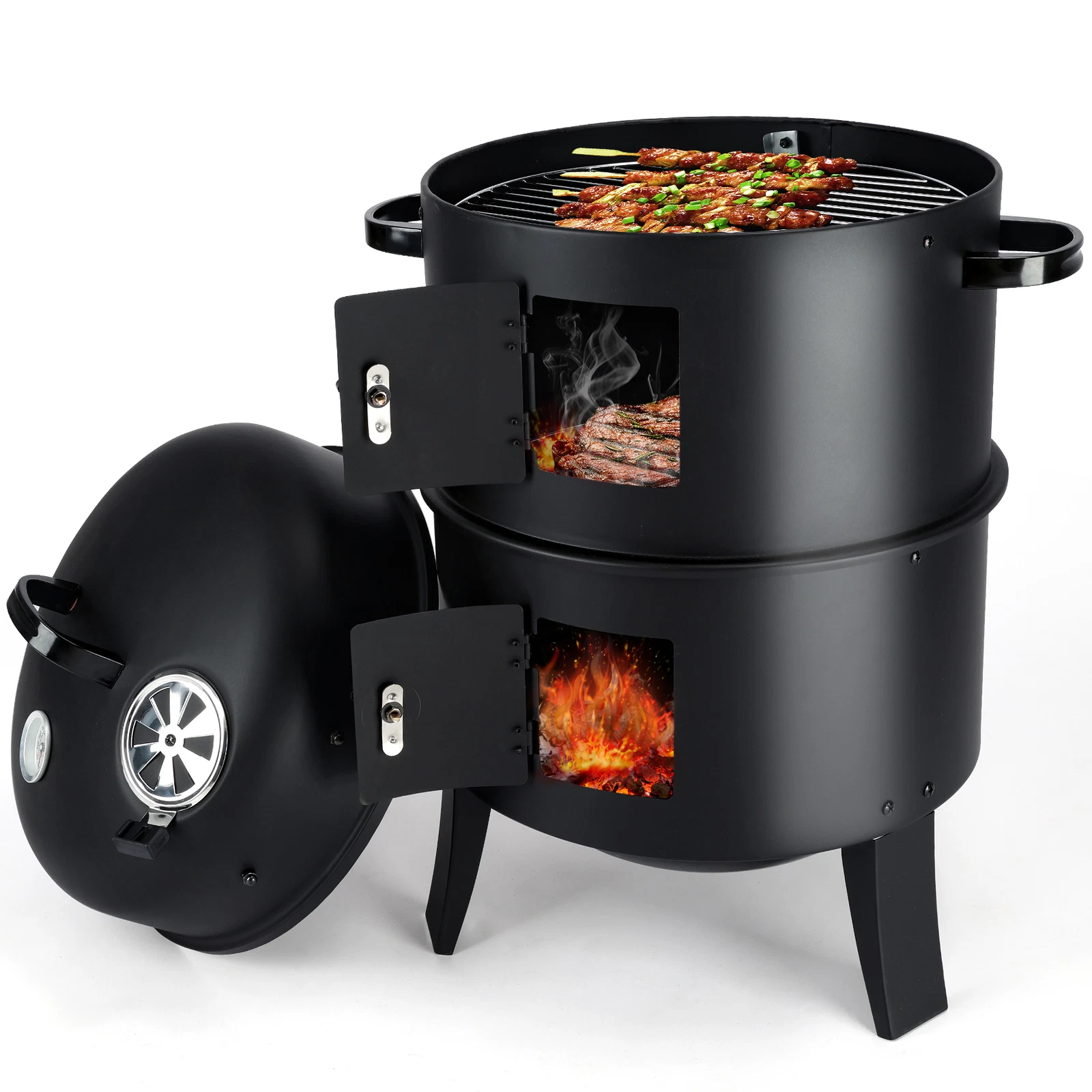 Charcoal Smoker Grill BBQ Roaster Steel 3IN1 Outdoor Cooking Roaster 2-Tier
Opens in a new window or