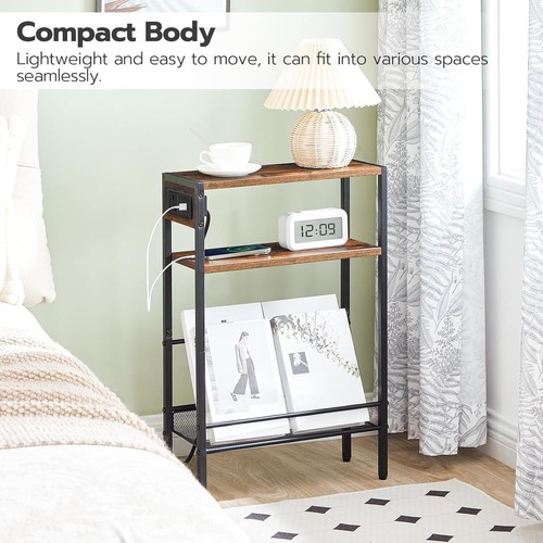 HOOBRO Slim Side Table with Charging Station Narrow End Table Bedside Table - Picture 3 of 9