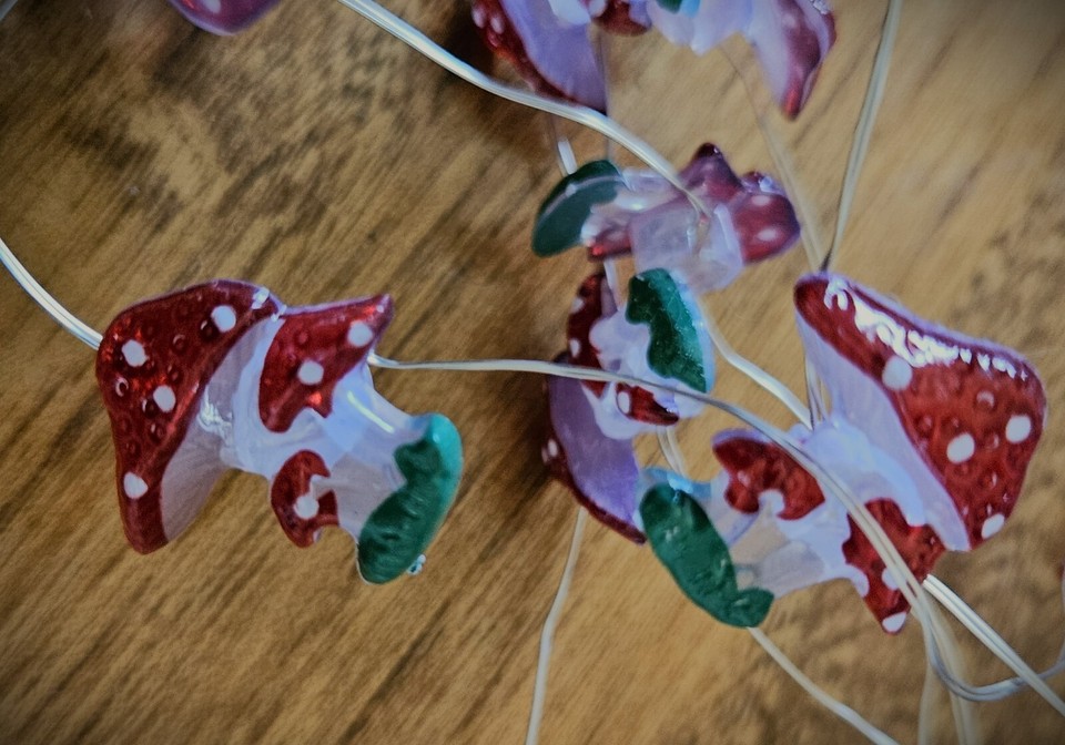 Battery Operated3D Mushroom Copper Wire LED Lights Christmas Fairy