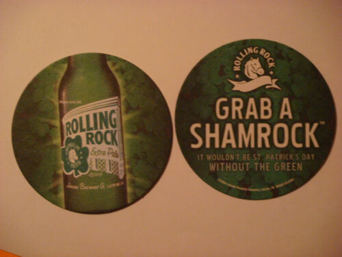 2004 BEER Coaster >< ROLLING ROCK Extra Pale ~ Grab a SHAMROCK ~ St Patricks Day - 第 1/3 張圖片