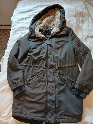 H&M Divided Long Parka Coat with adjustable waistband size 8