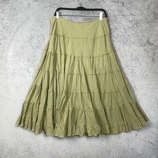 Boho Lagenlook Cotton Maxi Skirt Tiered Raw Hem Cottagecore Medium Forest Fairy