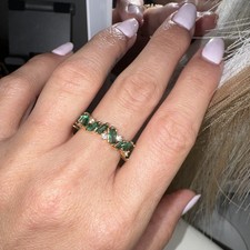 Emerald Green Baguette Ring Gold Zircon Statement Band Adjustable Ring Size 7