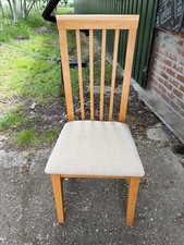 High Back Dining Chair Brown Wooden Spindle Beige Fabric Seat