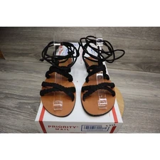 Drash Shoe Womens 8 Slingback Black Strappy Lace Up Ankle Gladiator Sandals