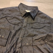 Wrangler Western Shirt Diamond Snap Rodeo Bull Print Smile Pocket Rare Black XXL