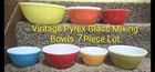 VINTAGE PYREX Primary Colors Nesting Mixing Bowls 7 Piece Lot Glass Stamp Glossy