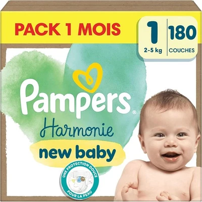 Pampers Harmonie, Taille 1, 180 Couches, 2-5kg, Protection Douce Pour La Peau Av - Photo 1/4