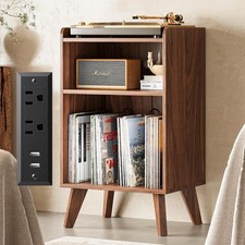 Record Player Stand, Turntable Stand with Record Storage and Charging Station 
