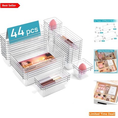 44 PCS Clear Plastic Drawer Organizer Set: Versatile Trays for Stylish Storage