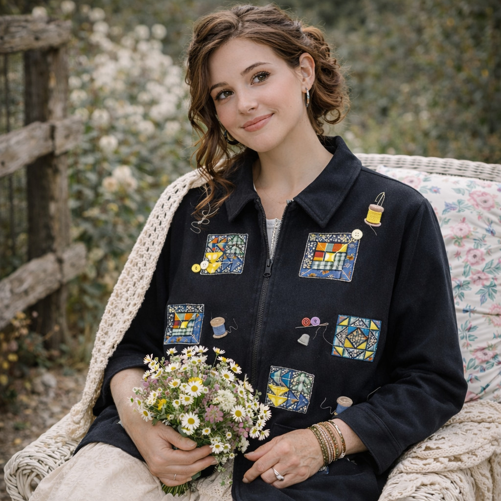 Vintage Bechamel Patchwork Sewing Jacket M Artsy … - image 8