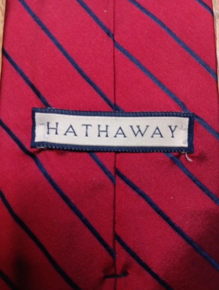 Hathaway Vintage 100% Silk Tie - Red + Blue Pinstripe Made in USA Vtg Neck Tie - Image 3 of 4