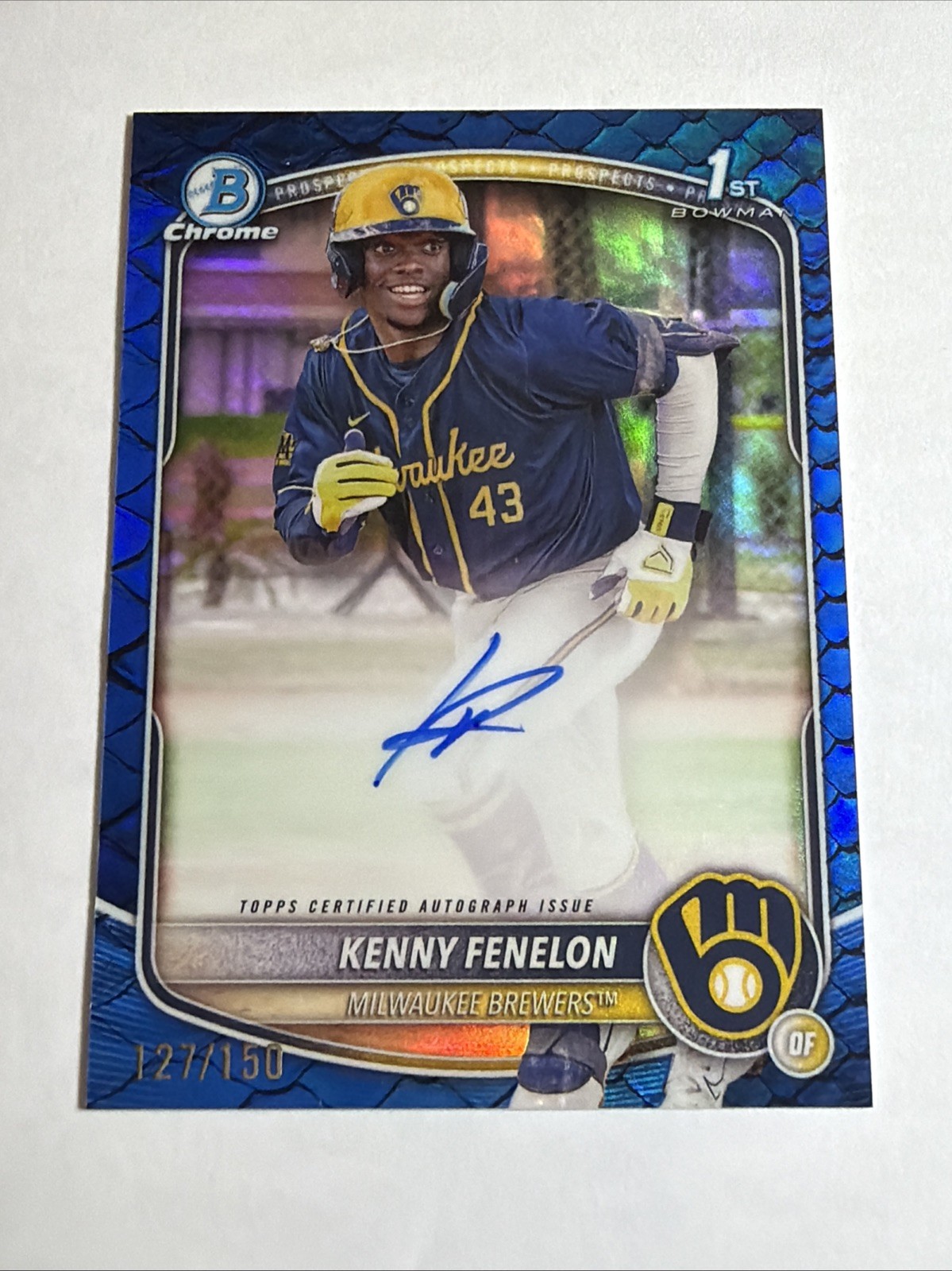 2025 1st Bowman Chrome Blue Reptilian Refractor Kenny Fenelon Auto 127/150 RC SP