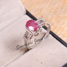 Handmade Oval Ruby Ring, 925 Sterling Silver Anniversary Gift