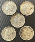 Mercury Dime Lot of 5 - Better Grades - Mixed Dates /MM - (L434)