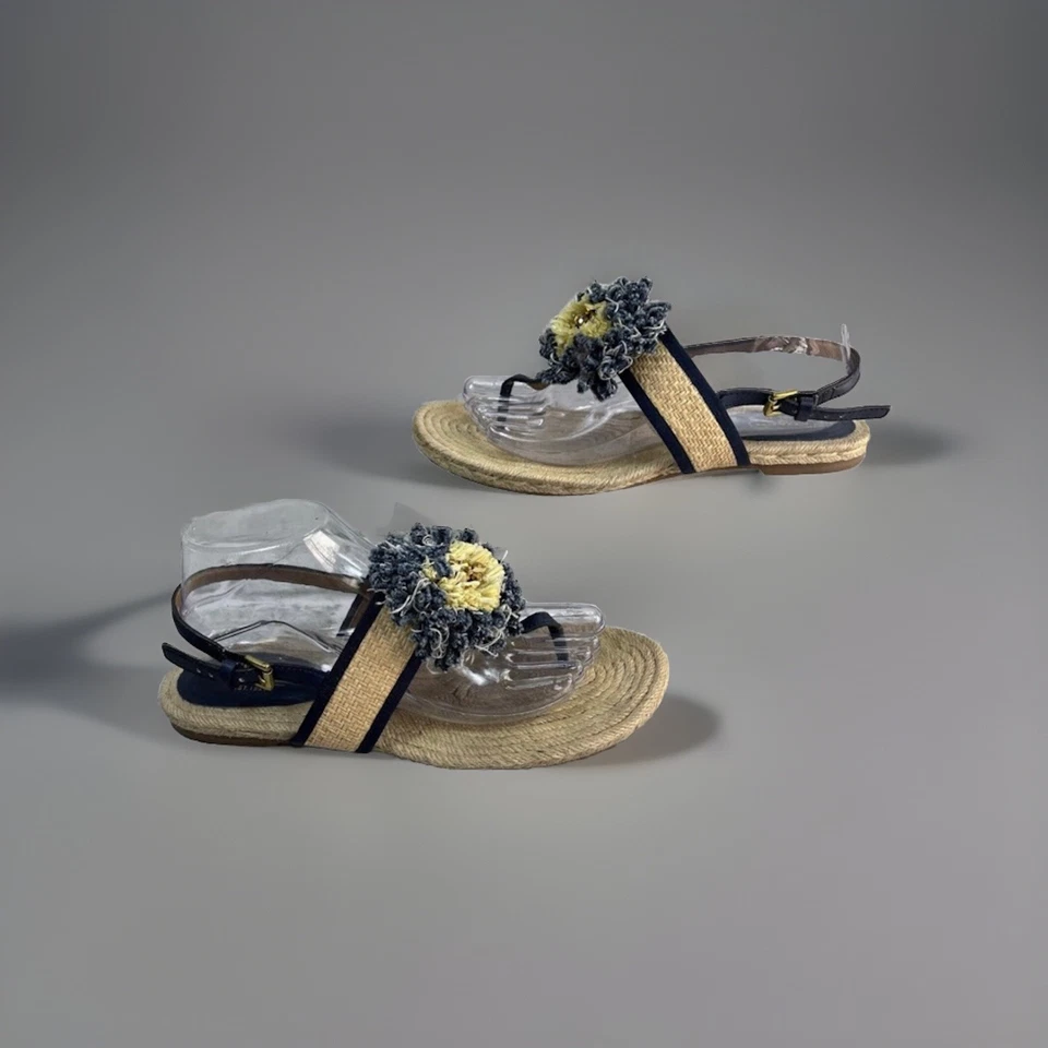 Sandalias chanclas Coach Tegan alpargata cuerda tejida de mezclilla con cuentas de paja flor 10 Foto 3 de 4