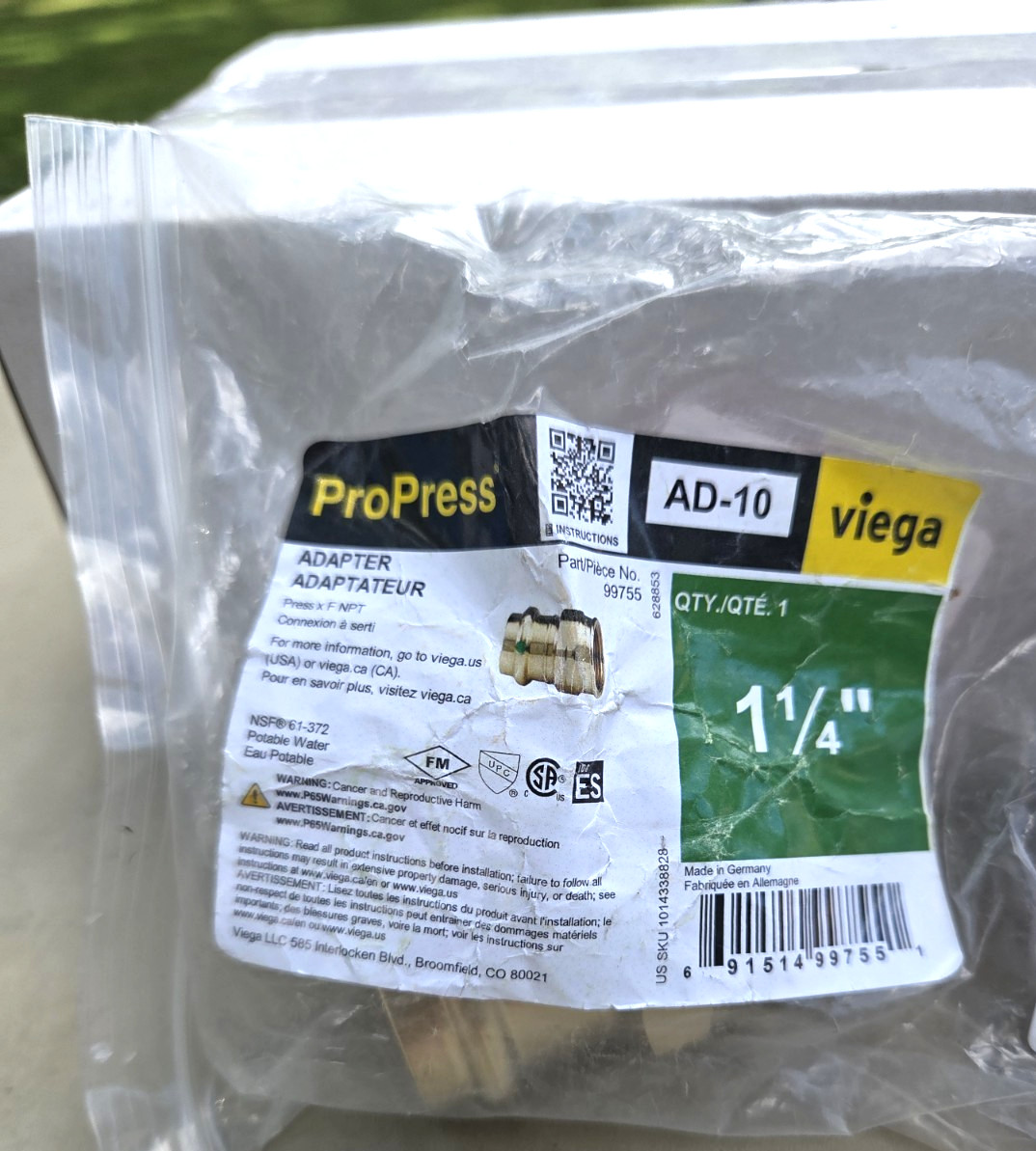 Viega PROPRESS 1-1/4" Bronze Adapter #99755