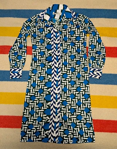 Lanvin, VTG 60s Lanvin Paris Mod-Era Abstract Geometric Print Button Shirt Dress 10