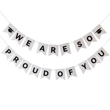 Graduation Banner White So Proud Of You Decorations Backdrop Photo Booth Props