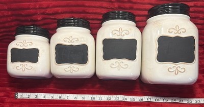 4 Paula Deen Ceramic Chalkboard Canisters Cream Black Mason Jar 6  7  8  9 