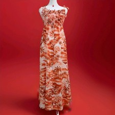 Vtg 70s Hawaiian Palm Tree Print Empire Waist Spaghetti Strap Ties Sundress Sz S