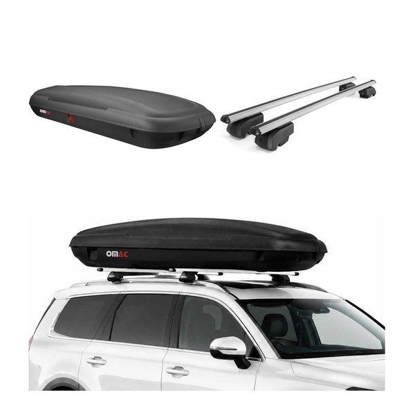 Carbonlook Dachbox 480L + Alu DachträGer Hyundai Tucson III 2016-2021 Silber-image