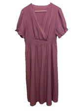 SHEIN Curve Size 2XL High Elastic Waist V Neck Short Sleeve Mauve Maxi Dress