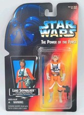 1995 Star Wars POTF LUKE SKYWALKER X-WING Long Lightsaber Red Card Kenner NEW