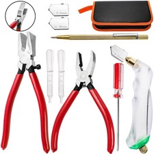 9Pcs Glass Running Breaking Pliers and Glass Cutter Kit, Breaker Grozer Plier...