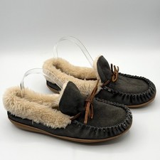 Minnetonka Alpine Slipper Moccasins Womens 9 Navy Blue Suede Cozy Comfort Cabin