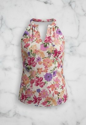 Staccato Blouse Women Small Pink Floral V-Neck Sleeveless Top Spring Lightweight