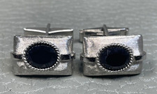 Vintage Onyx Braided Center White Gold Plated Cuff Links