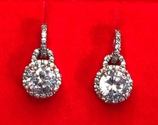 Sterling Silver CZ Halo Dangle Earrings 925 Rhodium Plated 6mm .60" 2g 7710