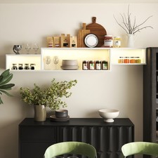 65.35in Floating TV Stand Wall Mount with LED Lights Charging Station