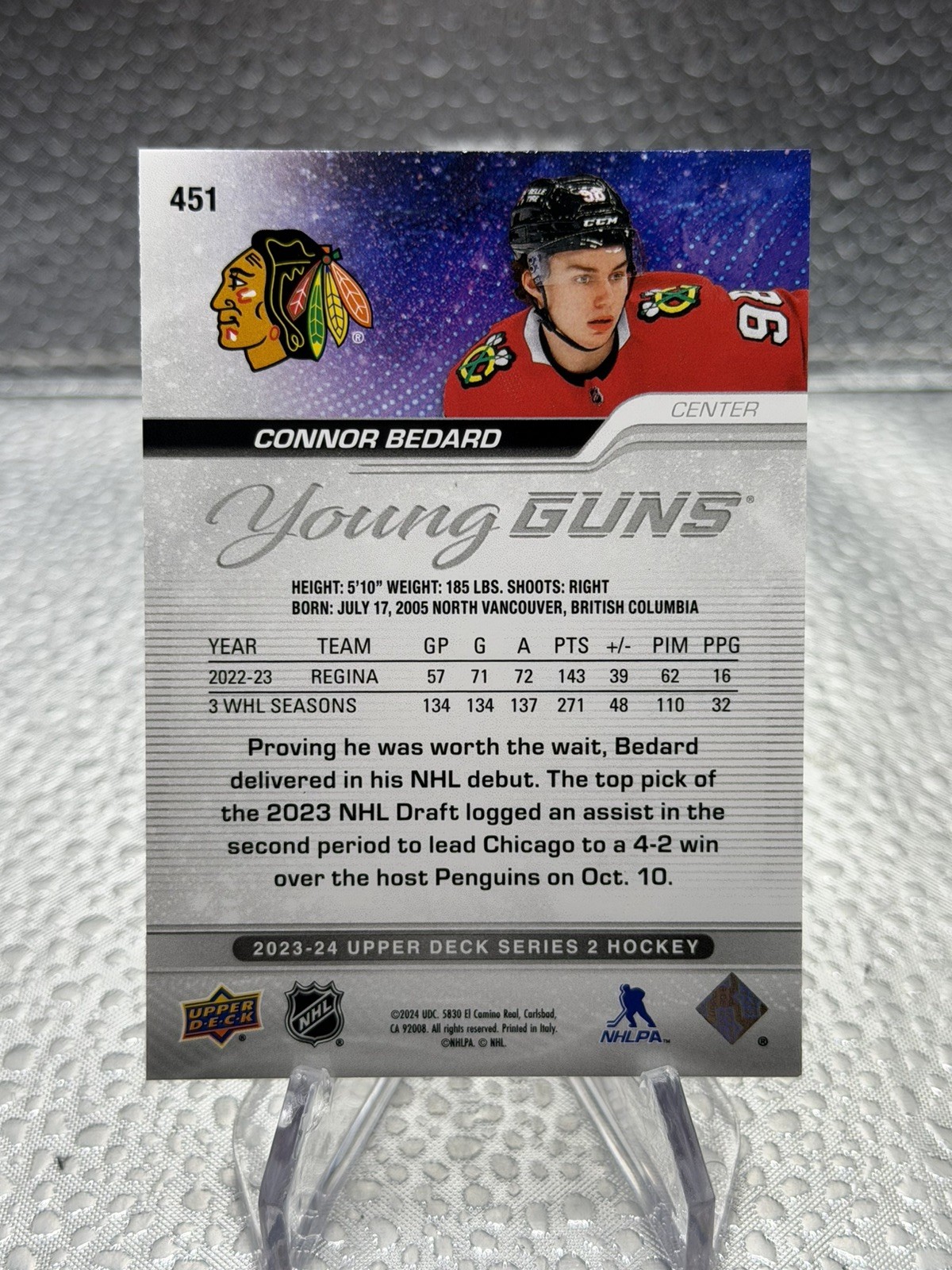 2023-24 Upper Deck Series 2 Connor Bedard RC Young Guns Blackhawks Rookie #451 view 5