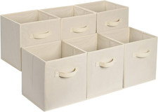 Collapsible Storage Cube Bins with Handles, Fabric Organizers, Beige 13"x13"x13"