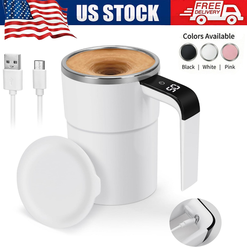 Automatic Magnetic Electric Self Stirring Mug Cup Mixing Coffee Milk Tea Beer US - Picture 1 of 17